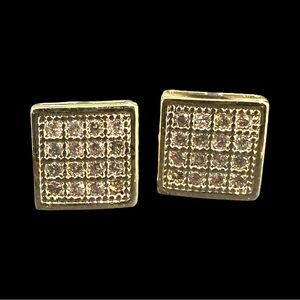 Dainty Stud Earrings Gold Tone Rhinestone Inlay Square Shaped